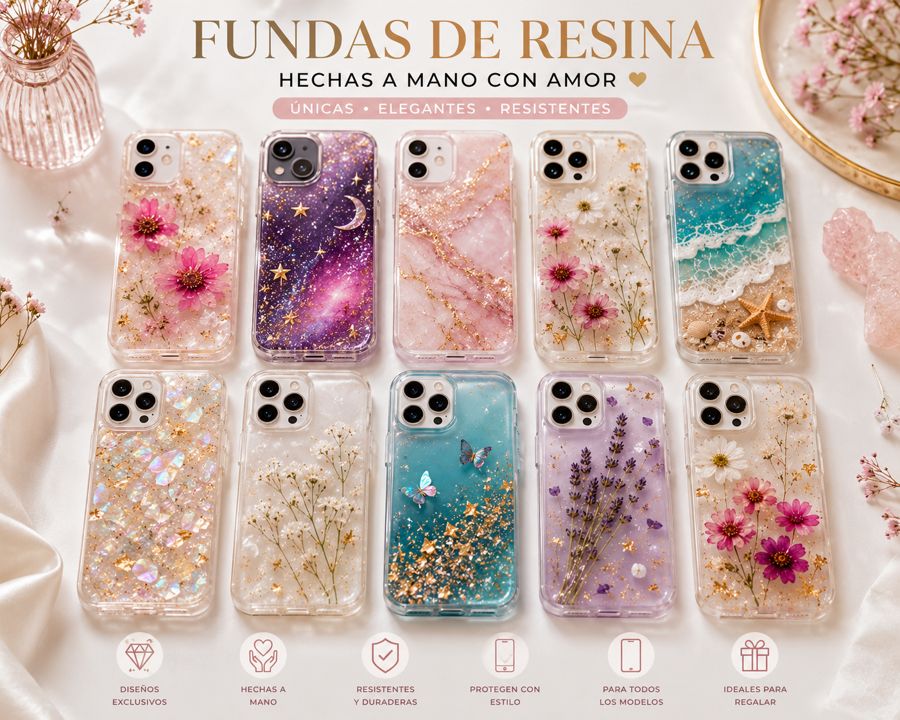 Fundas de celular hechas a mano con resina epóxica y flores prensadas