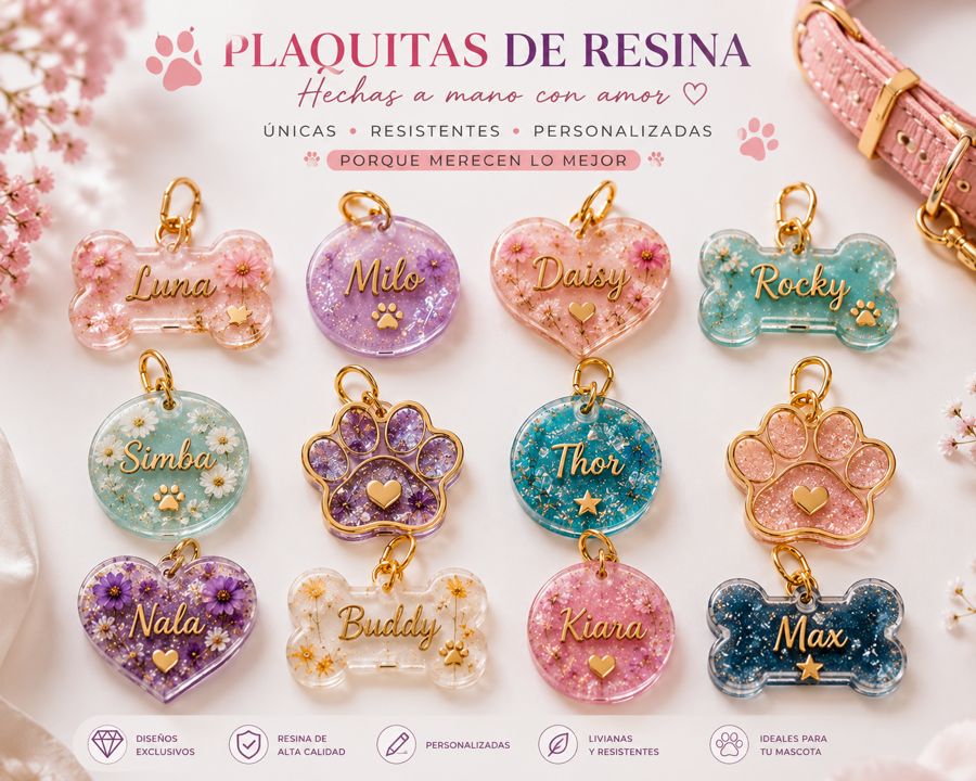 Plaquitas de resina personalizadas para mascotas